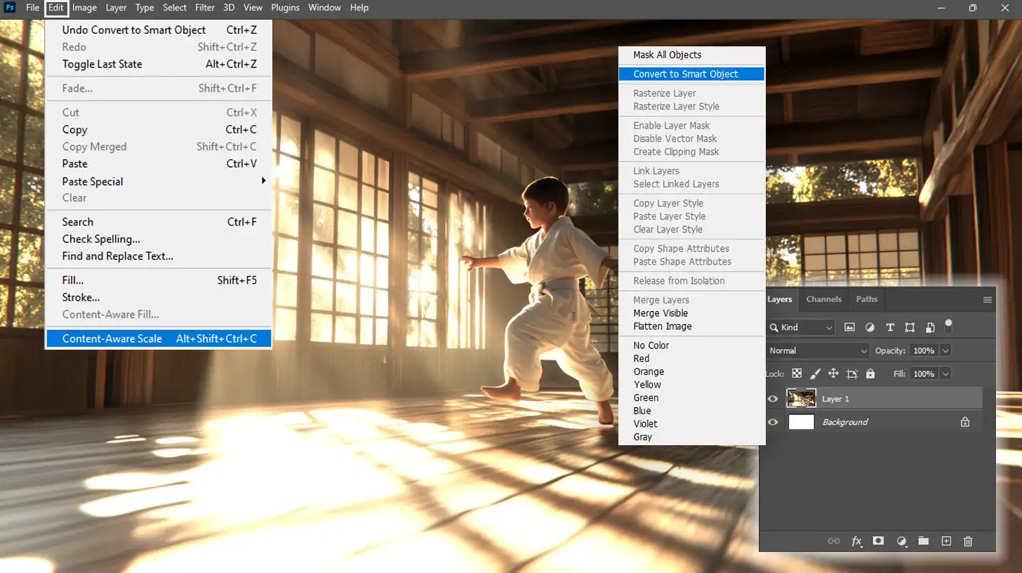 Image showing the Content-Aware Scale feature in Photoshop