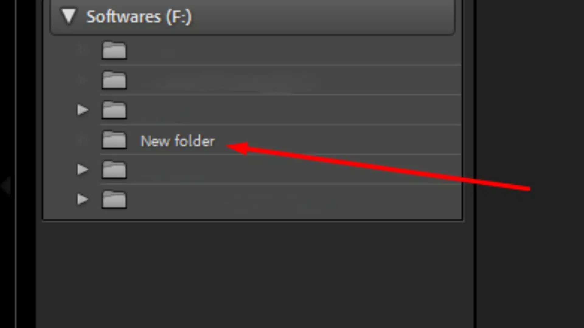 This interface showing a folder selection for importing file with a red arrow pointing to a "New Folder".