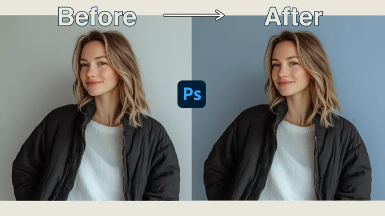 A side-by-side comparison of an image before and after changing the background color in Photoshop, showcasing the transformation