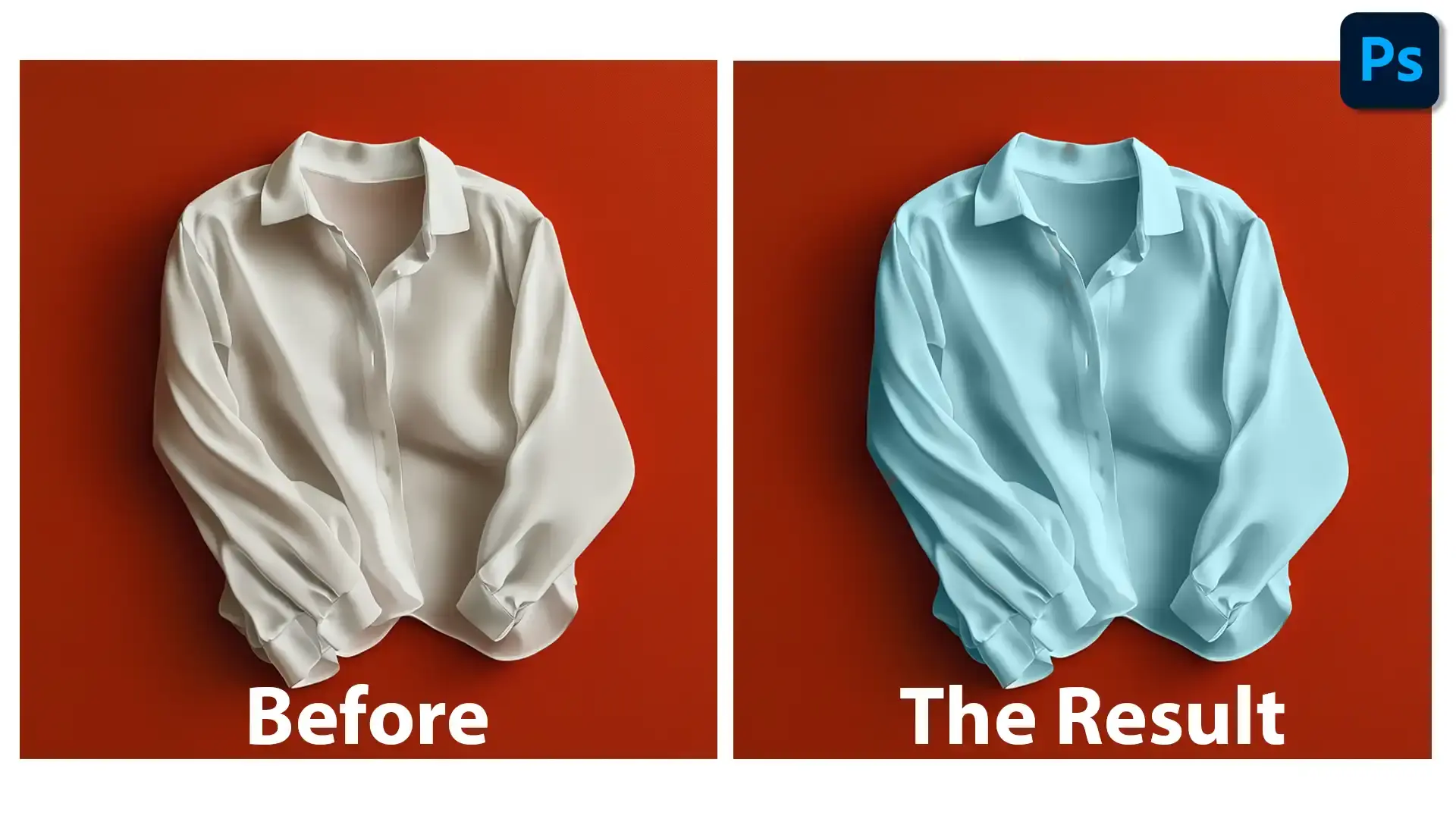 How to change the color of a shirt in Photoshop demonstrated with before and after images
