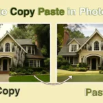 How to copy paste in Photoshop showing house image before and after pasting