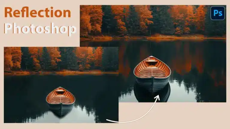 A serene lake scene with a boat reflecting on the water, highlighting the mirror techniques in Ps