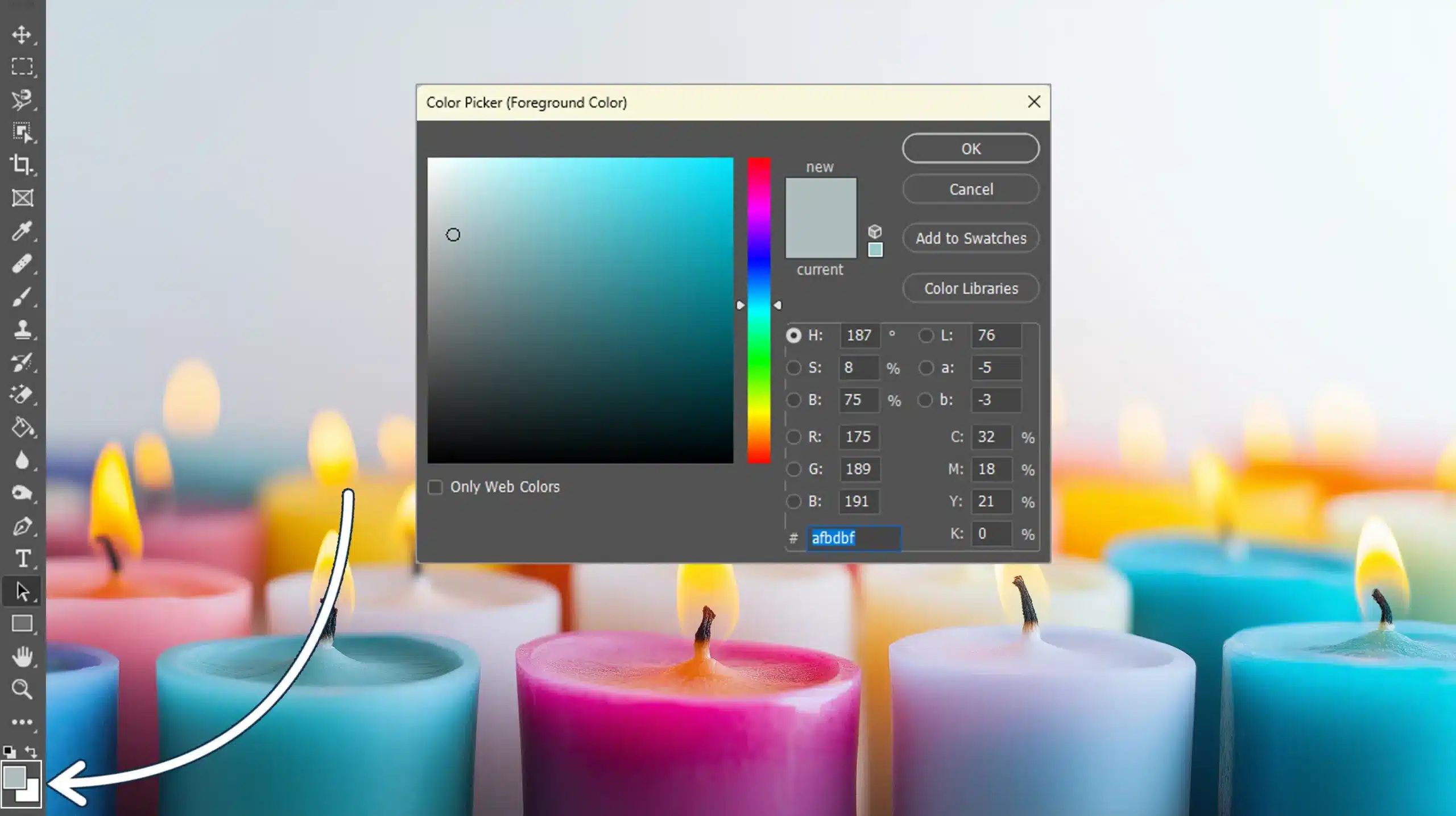 Color Picker for selecting foreground color in Photoshop