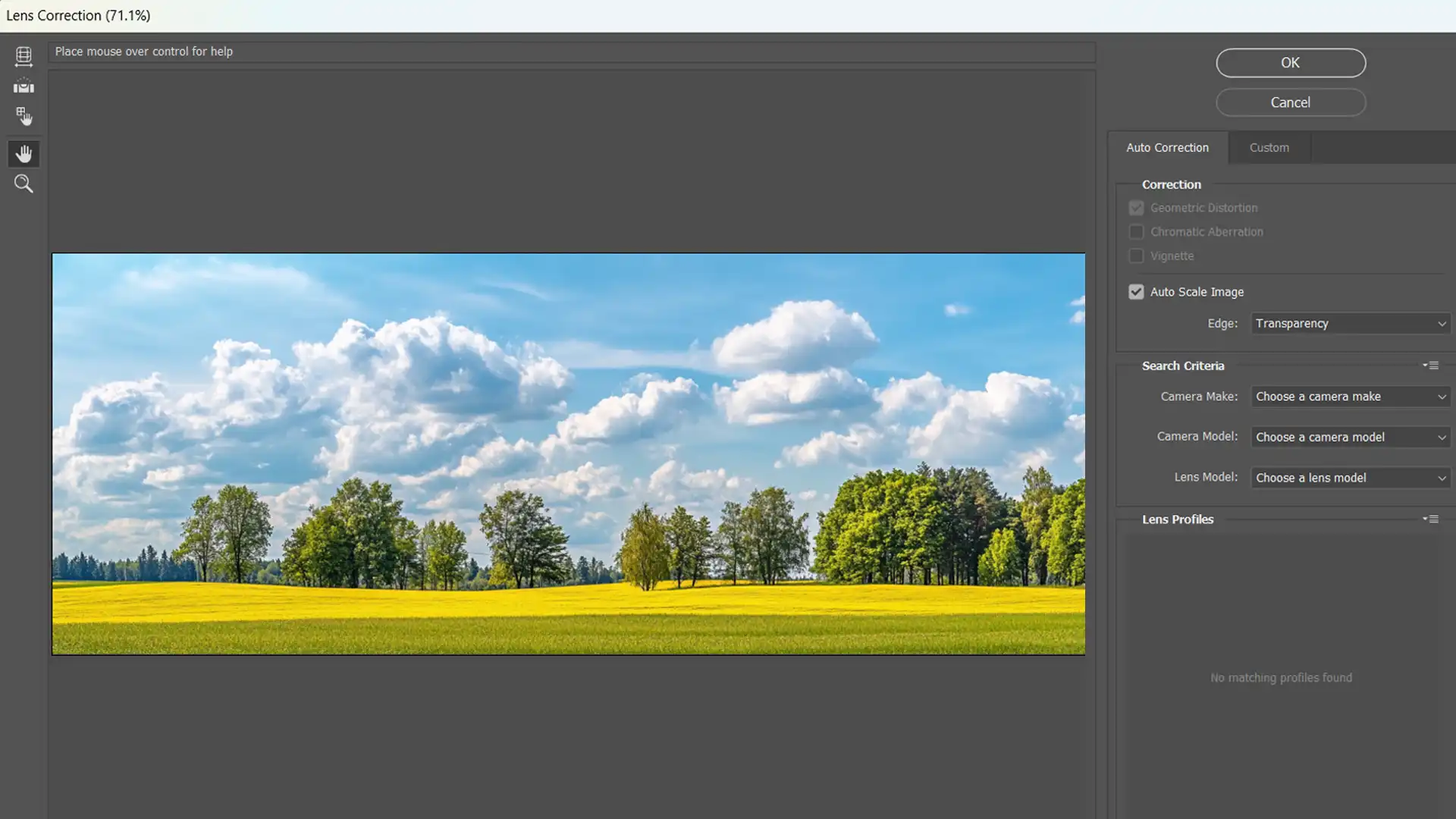 Ps's lens correction tool for adjusting image distortion in panoramas