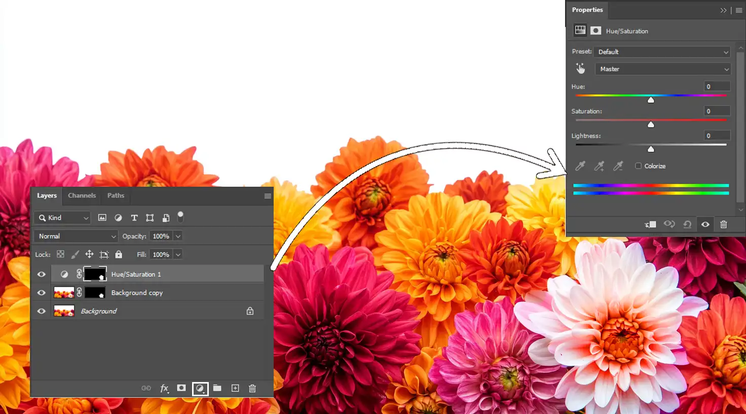 Working with an Adjustment Layer in Photoshop for flexible color changes