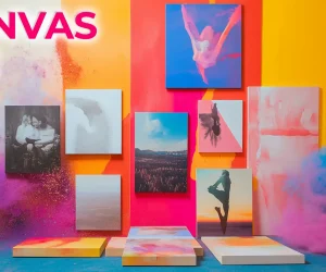 A colorful display of various canvases in different sizes and styles, showcasing how changing canvas size in Photoshop can enhance the composition and layout of digital artwork.