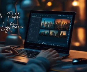 A person using Adobe Lightroom on a laptop, preparing to patch the software.
