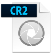 Icon representing a CR2 file format, featuring a document with the CR2 extension and a shutter graphic.