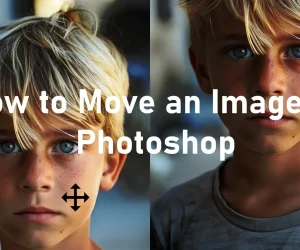 Two side-by-side photos of a child with their face blurred for privacy, featuring Adobe Photoshop and Lightroom-Photoshop tutorial watermarks