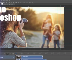 Photoshop interface displaying a timeline with video editing tools, showing the process of creating how-to videos in Adobe Photoshop.