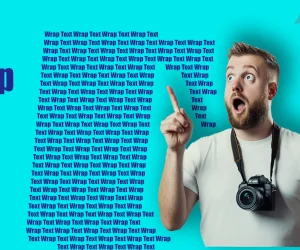 Man with surprised expression pointing up, demonstrating the concept of Wrap Text in Photoshop.